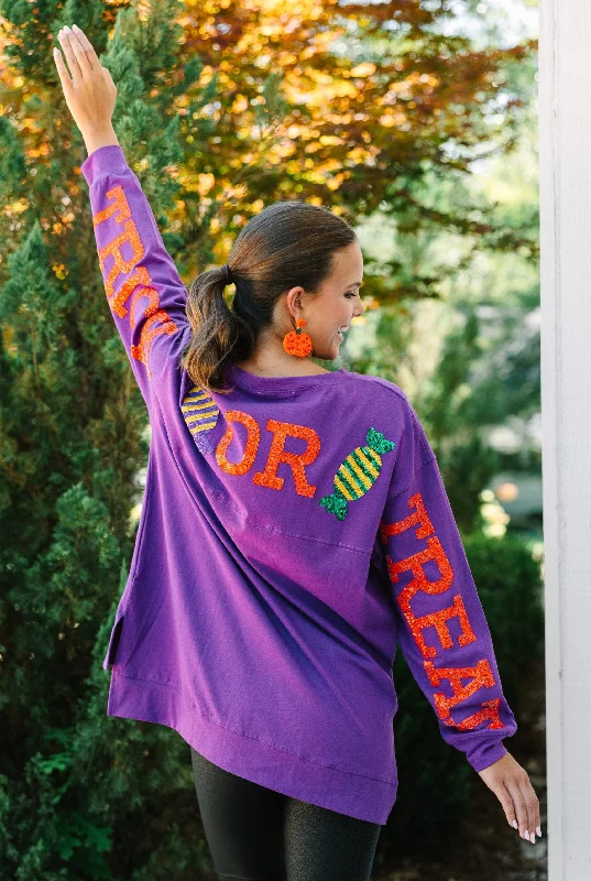 Trick Or Treat Purple Varsity Pullover