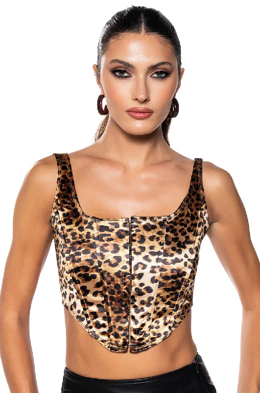 TREAT ME CHEETAH SATIN CORSET TANK TOP