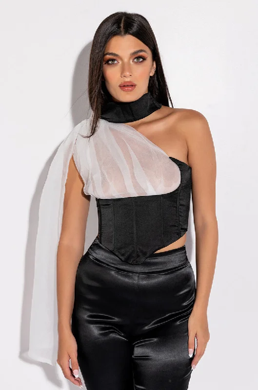 SPOTLIGHTS ONE SHOULDER SATIN CORSET BLOUSE