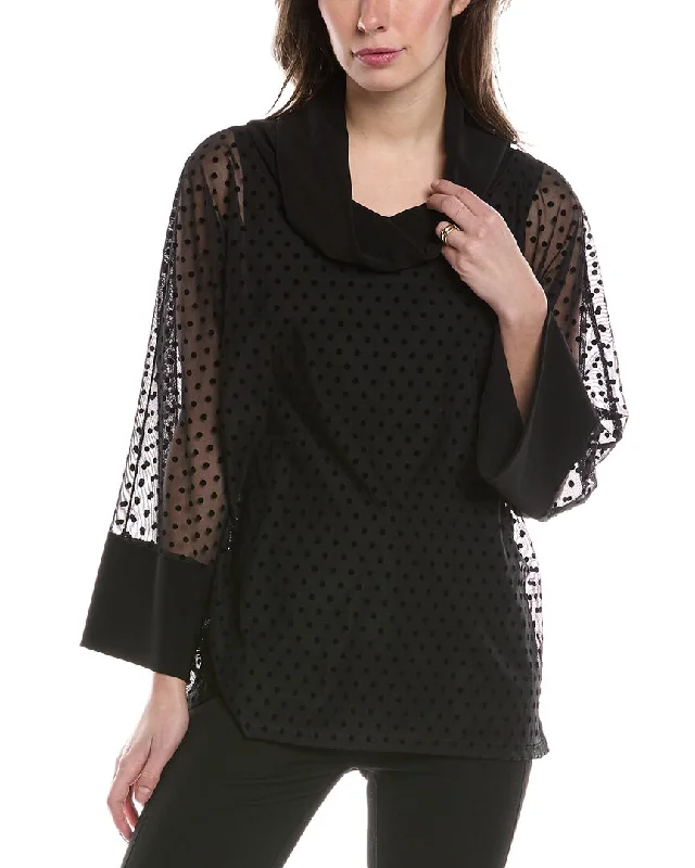 Joseph Ribkoff Flocked Dot Mesh Top