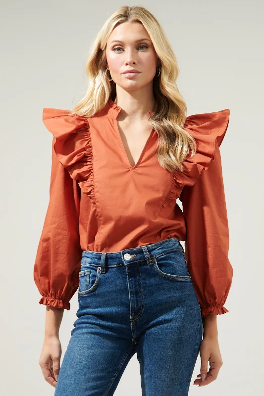 Grayson Ruffle Split Neck Top