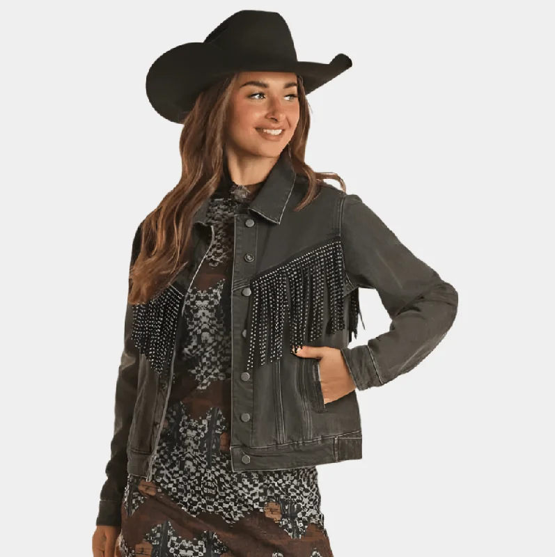 Rock and Roll Denim Black Fringe Jacket