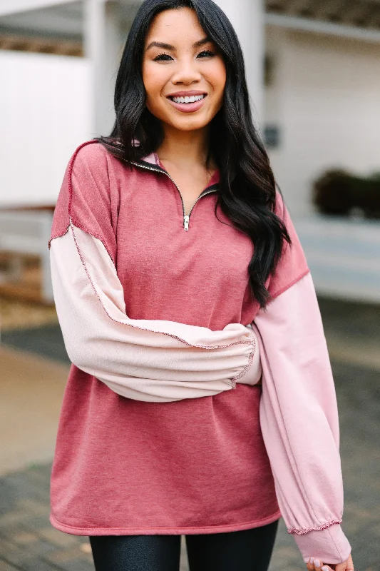 Really Feeling It Marsala Pink Colorblock Pullover