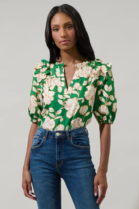 Lucena Floral Paz Poplin Short Sleeve Top