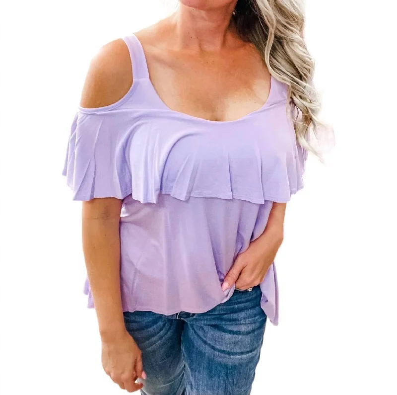 High Low Ruffle Cold Shoulder Top In Lilac