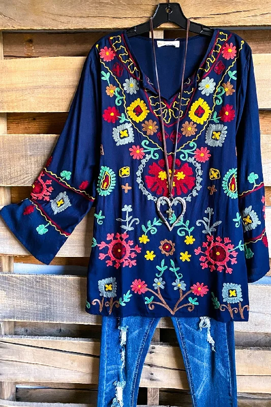 AHB EXCLUSIVE:  See My Joy Embroidered Tunic - Navy