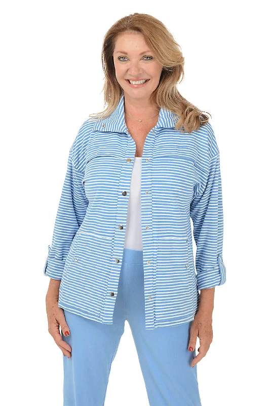 Casual Luxe Striped Snap-Front Jacket