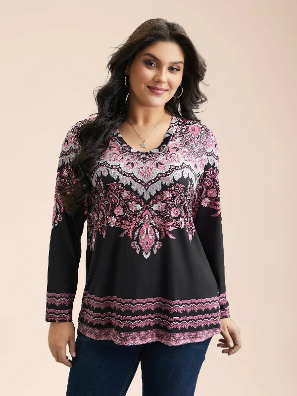 Stretchy Boho Print Full Sleeve T-Shirt