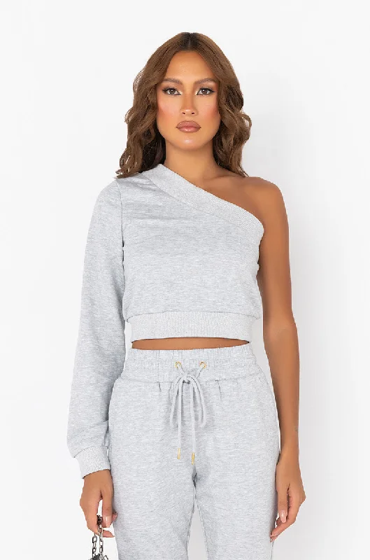 A MOMENT APART OFF THE SHOULDER SWEATSHIRT HEATHER GREY