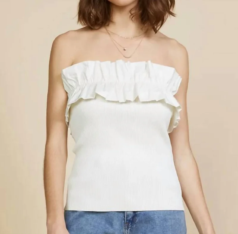 Strapless Ruffle Top In Off White