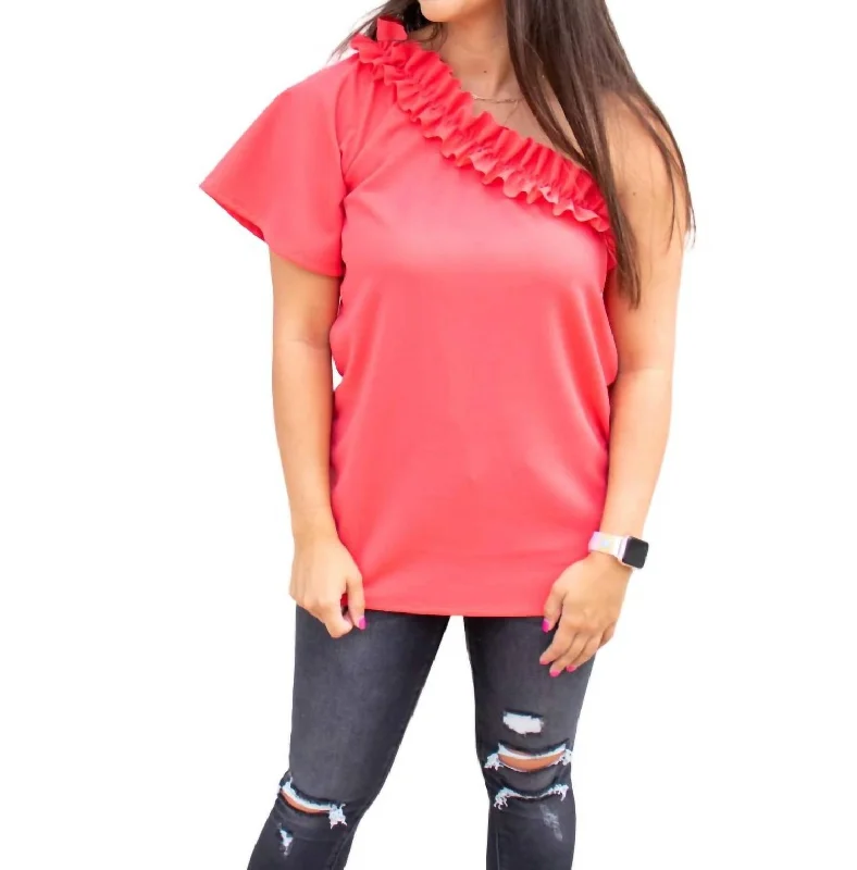 Asymmetrical Crepe One Shoulder Top In Coral