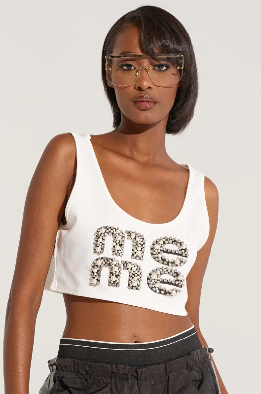 ALL ABOUT ME CROPPED SLEEVELESS T SHIRT