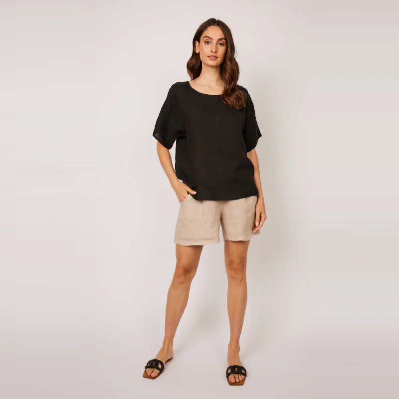 Short Sleeve Linen Top (Black)