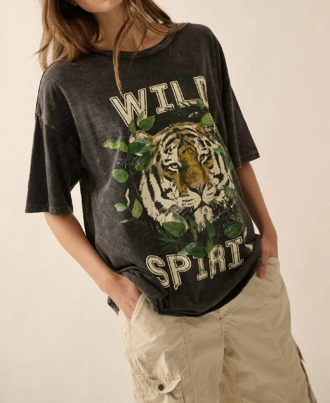 Wild Spirit Vintage Graphic Tee In Charcoal