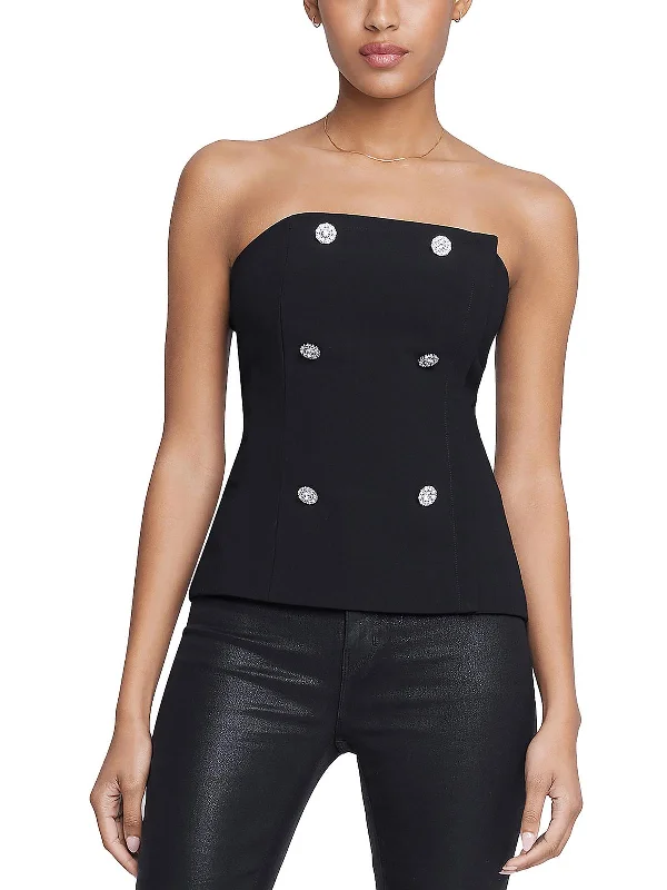 Womens Embellished Back Open Zipper Strapless Top