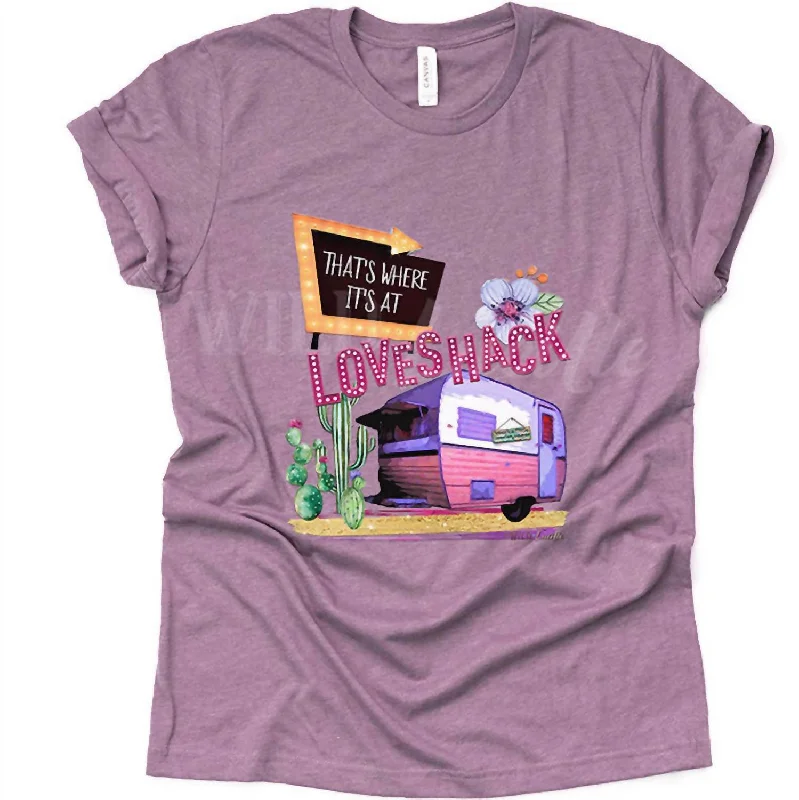 Women's Love Shack Graphic Tee Shirt In Purple