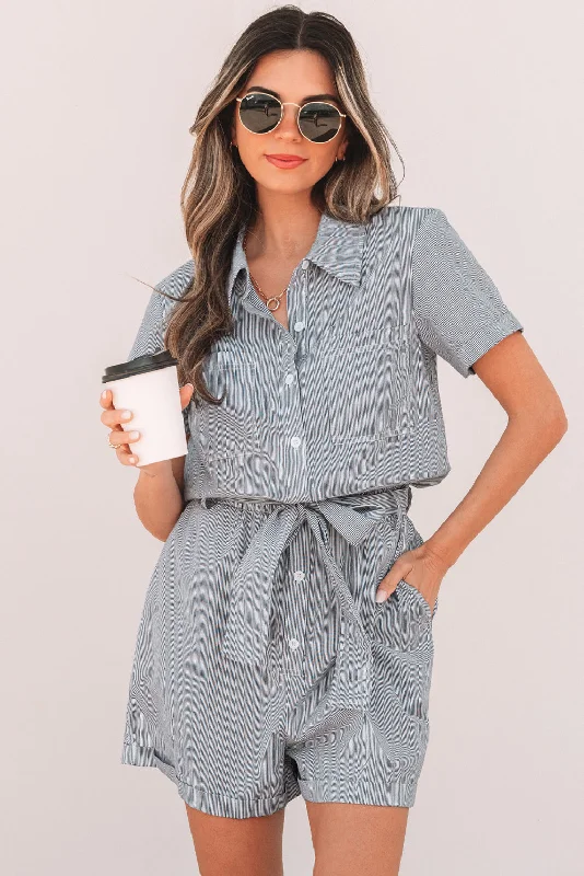 Buttoned Belted High Waist Romper