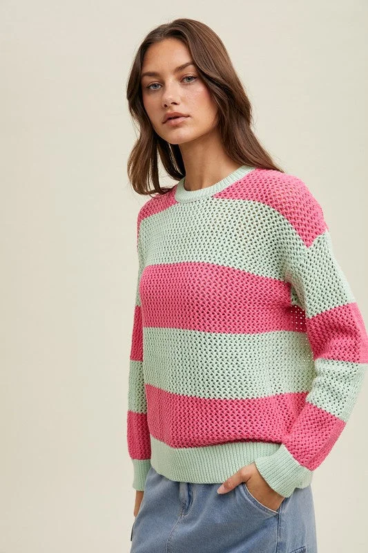 Mint & Punch Crochet Pullover