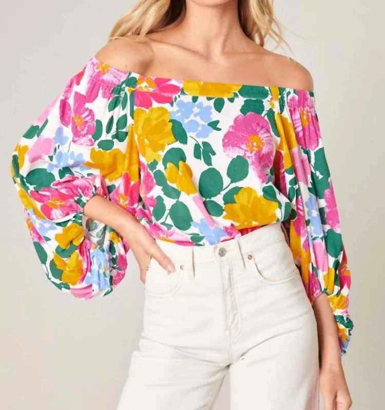 Kokomo Floral Off The Shoulder Top In Ivory Multi