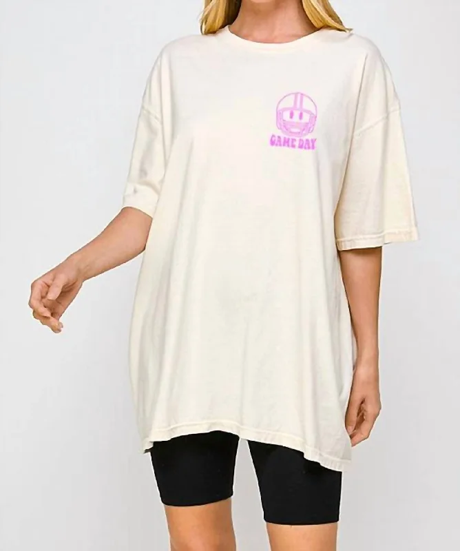 Game Day Graphic Oversized Tee In Beige