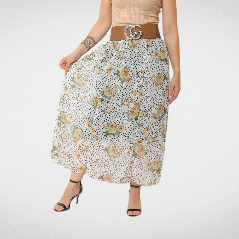 Women Skirt - Chiffon - Flowers Yellow