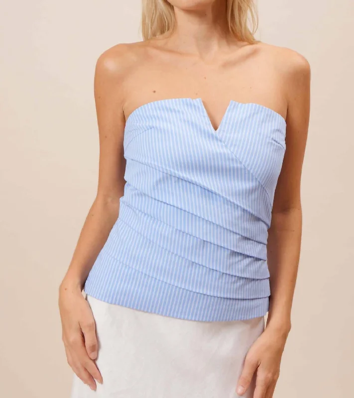 Lia Strapless Top In Blue Stripe