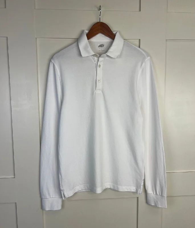 White Mens Cotton Long Sleeve Polo Top