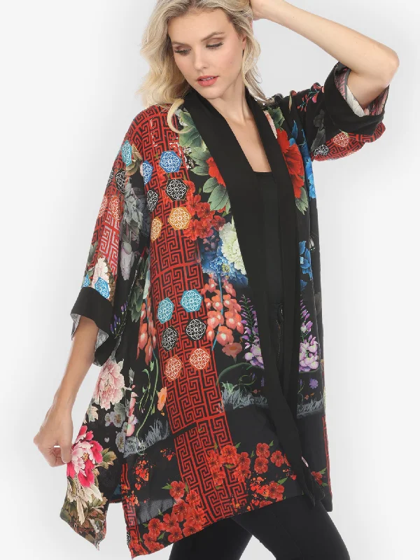 Peony Crest Border Silk Kimono Jacket