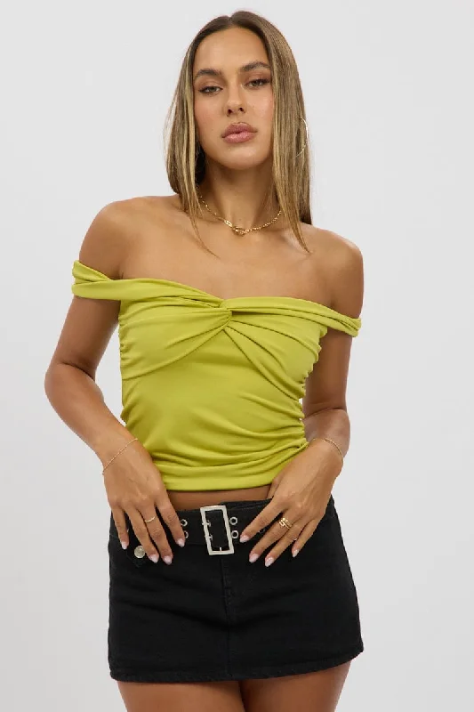 Green Off Shoulder Top Twisted Bust