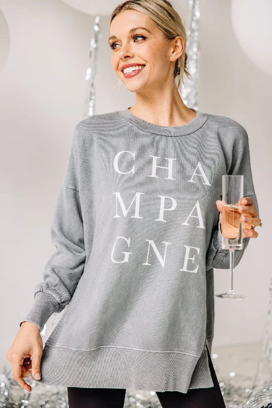 Champagne Gray Graphic Slouchy Pullover