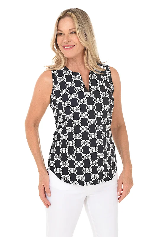 Double Medallion UPF50+ Split Neck Sleeveless Top