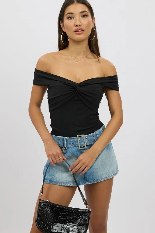 Black Off Shoulder Top Twisted Bust