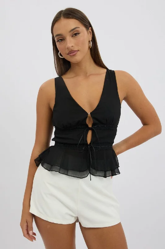 Black Tie Front Top Sleeveless Chiffon