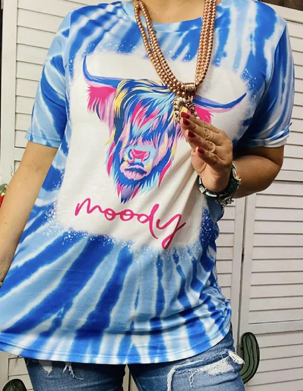 Tye Dye Neon Highland “Moody” Graphic Tee In Blue