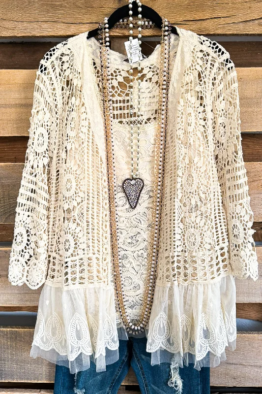 Graceful Charm Crochet Cardigan - Beige - 100% COTTON - PETITE