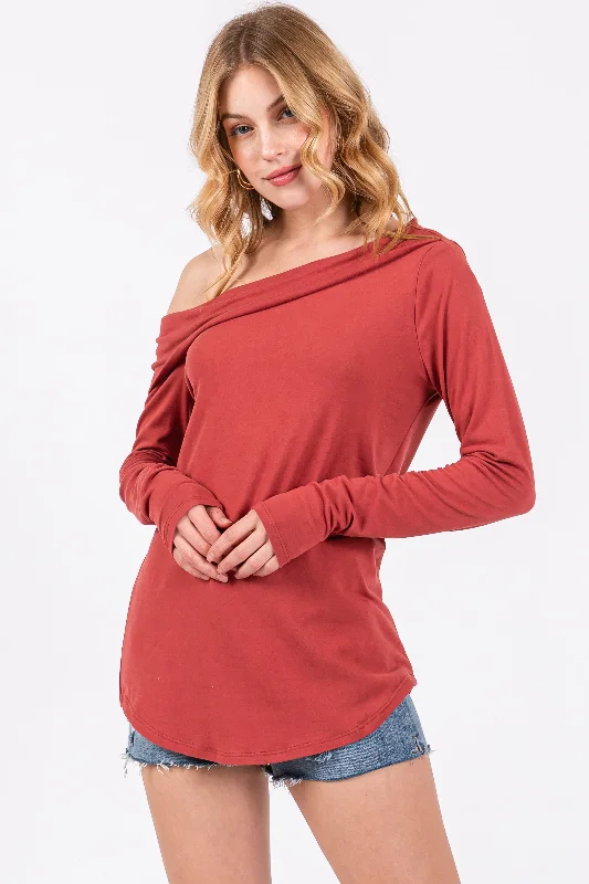 Rust Long Sleeve Off Shoulder Top