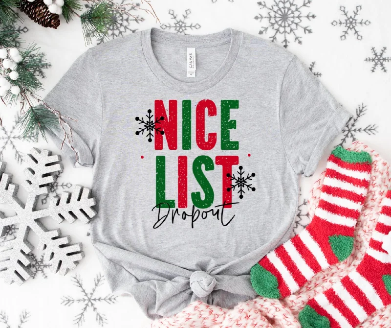 Unisex Nice List Dropout Graphic Tee In Gray