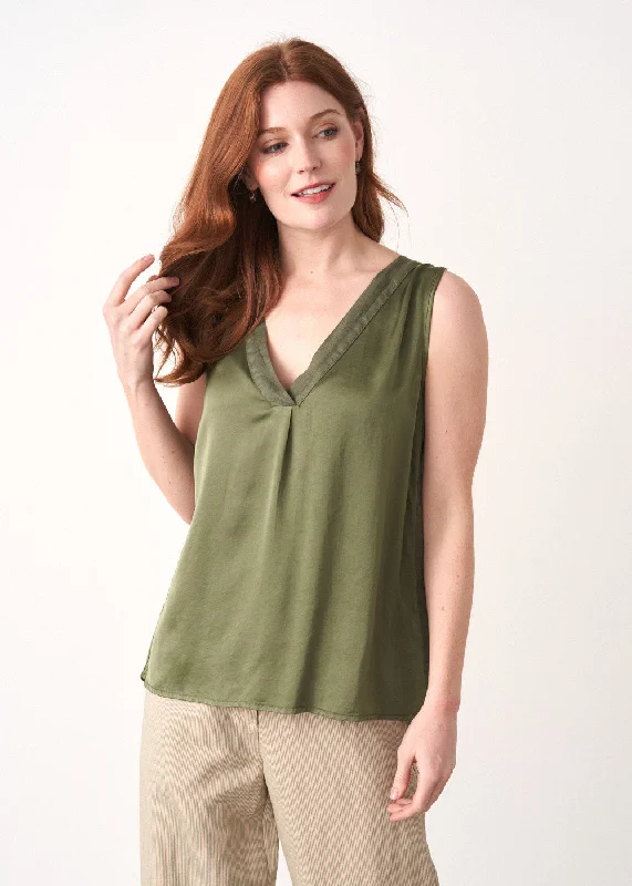 MIA LINEN BACK SLEEVELESS TOP - KHAKI