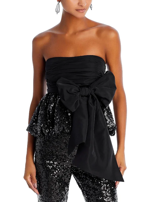 Jardena Womens Sequin Bow Strapless Top