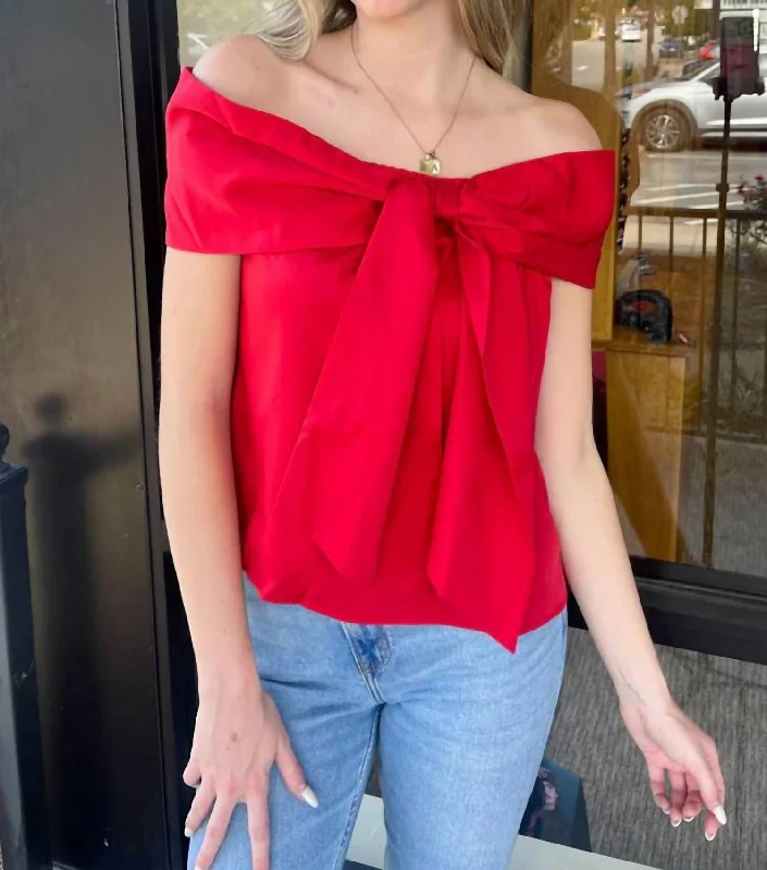 Bow Accented Off The Shoulder Top In Red