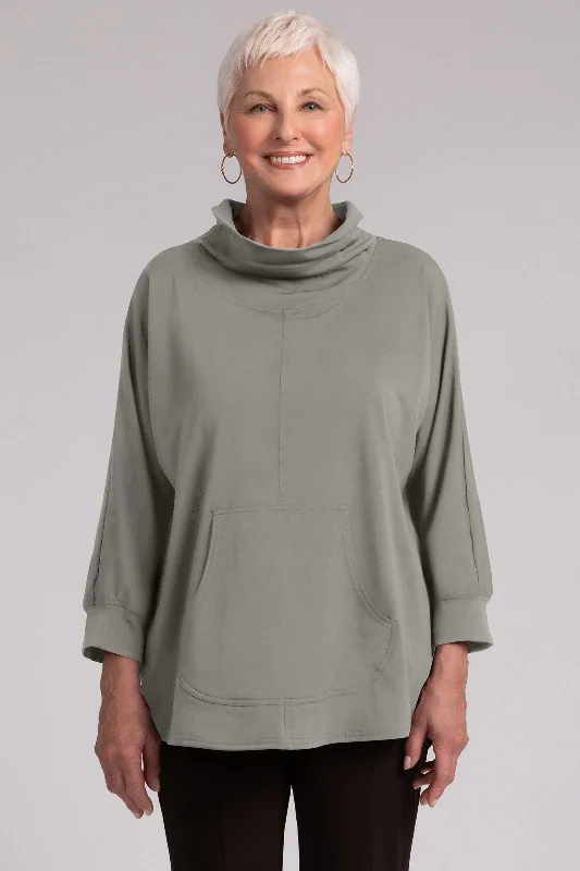 Fleece Back Jersey Funnel Neck Pullover with Kangaroo Pocket | Taupe