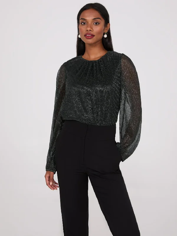 Metallic Plisse Mesh Top