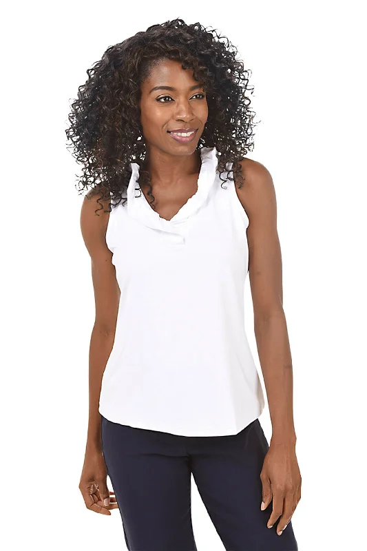 Solid UPF50+ Ruffle Sleeveless Top