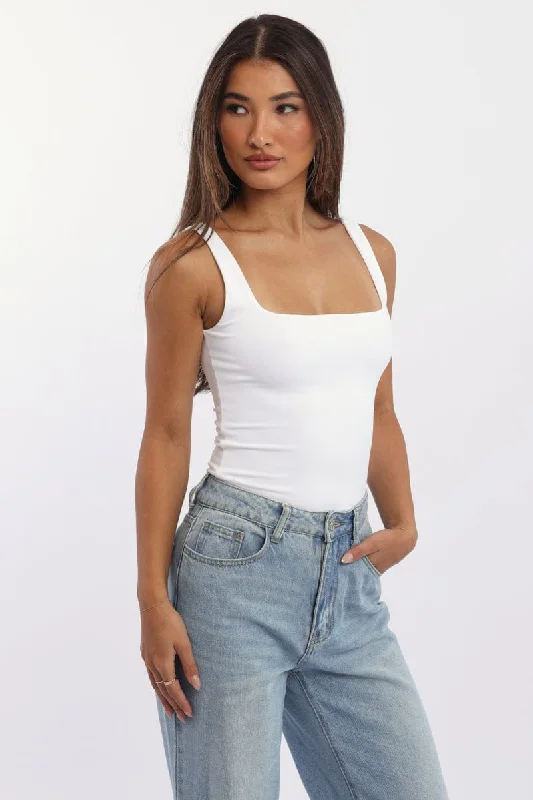 White Bodysuit Sleeveless Double Layered Supersoft