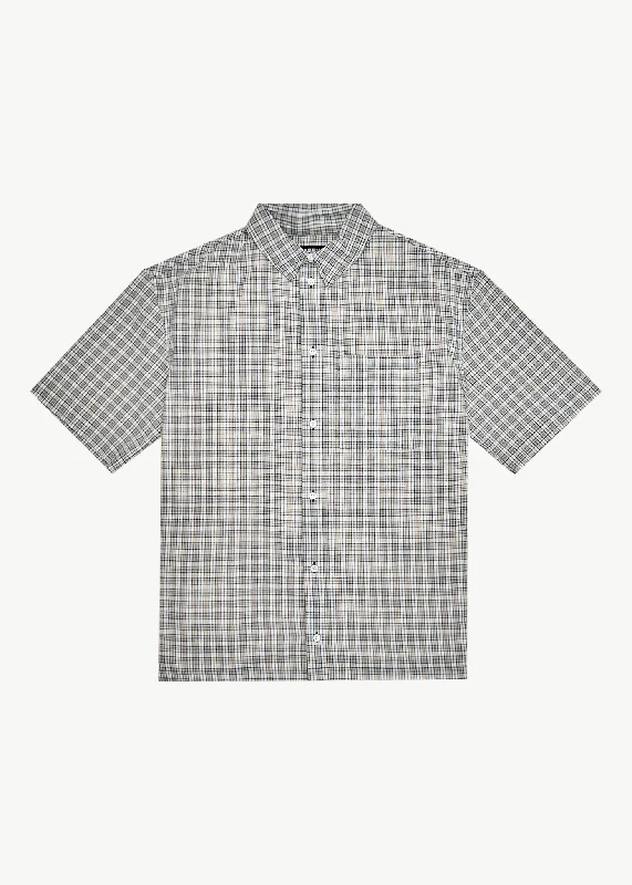 AFENDS Mens Drew - Seersucker Short Sleeve Shirt - Taupe Check