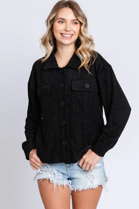 Black Velvet Textured Shirt Jacket