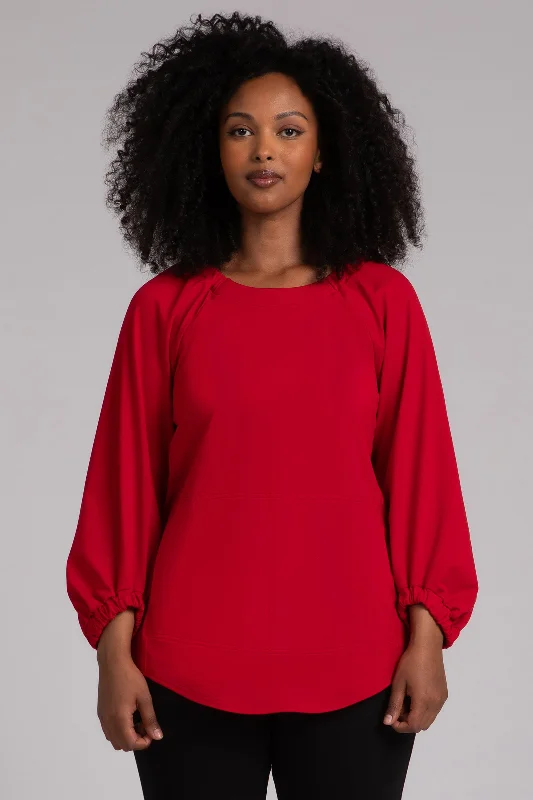 Fleece Back Jersey Move Pullover with Elastic Cuff | Poppy