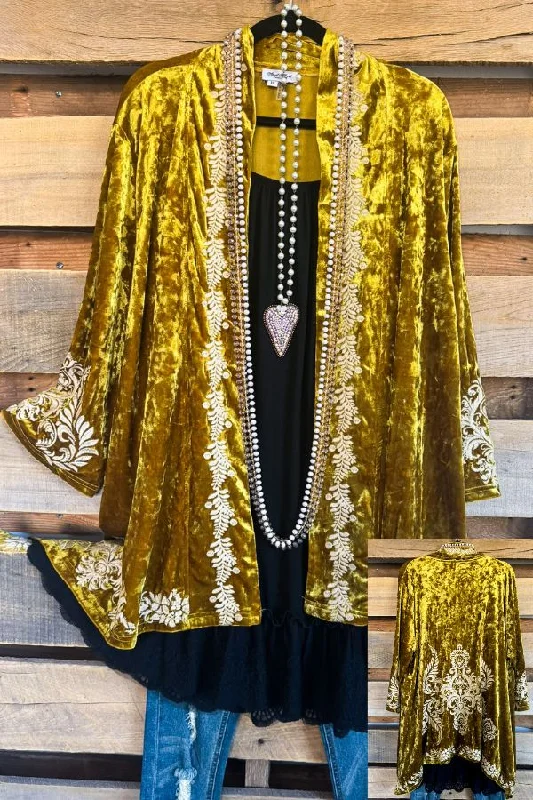 AHB EXCLUSIVE: Crushed Velvet Embroidered Cardigan - Gold