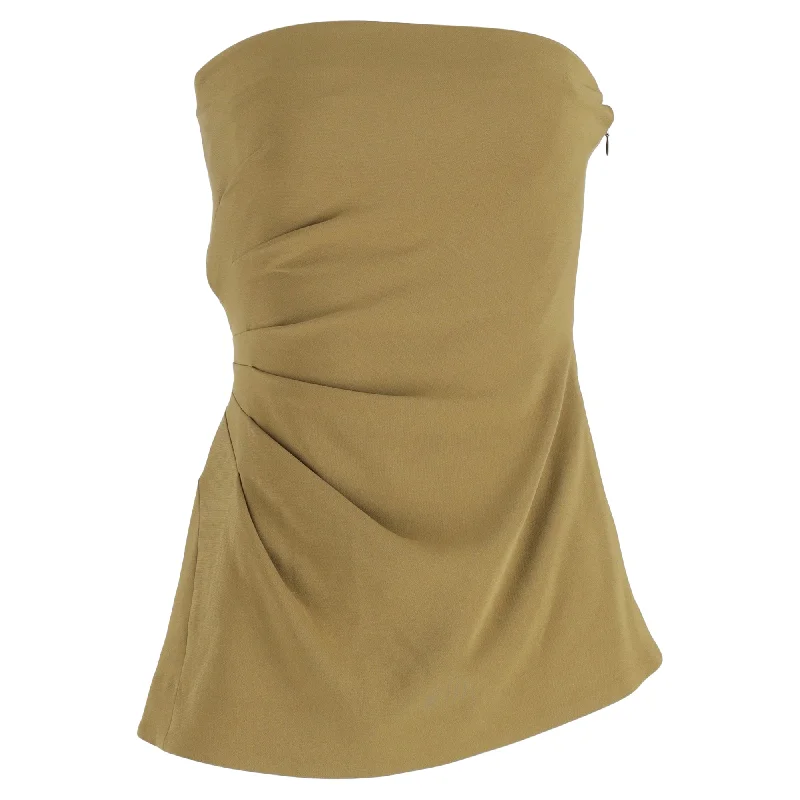 Proenza Schouler Strapless Draped Crepe Top in Olive Green Triacetate