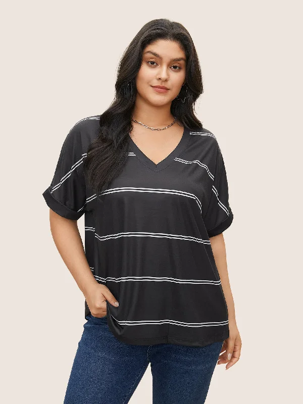 Striped Contrast Dolman Sleeve T-shirt